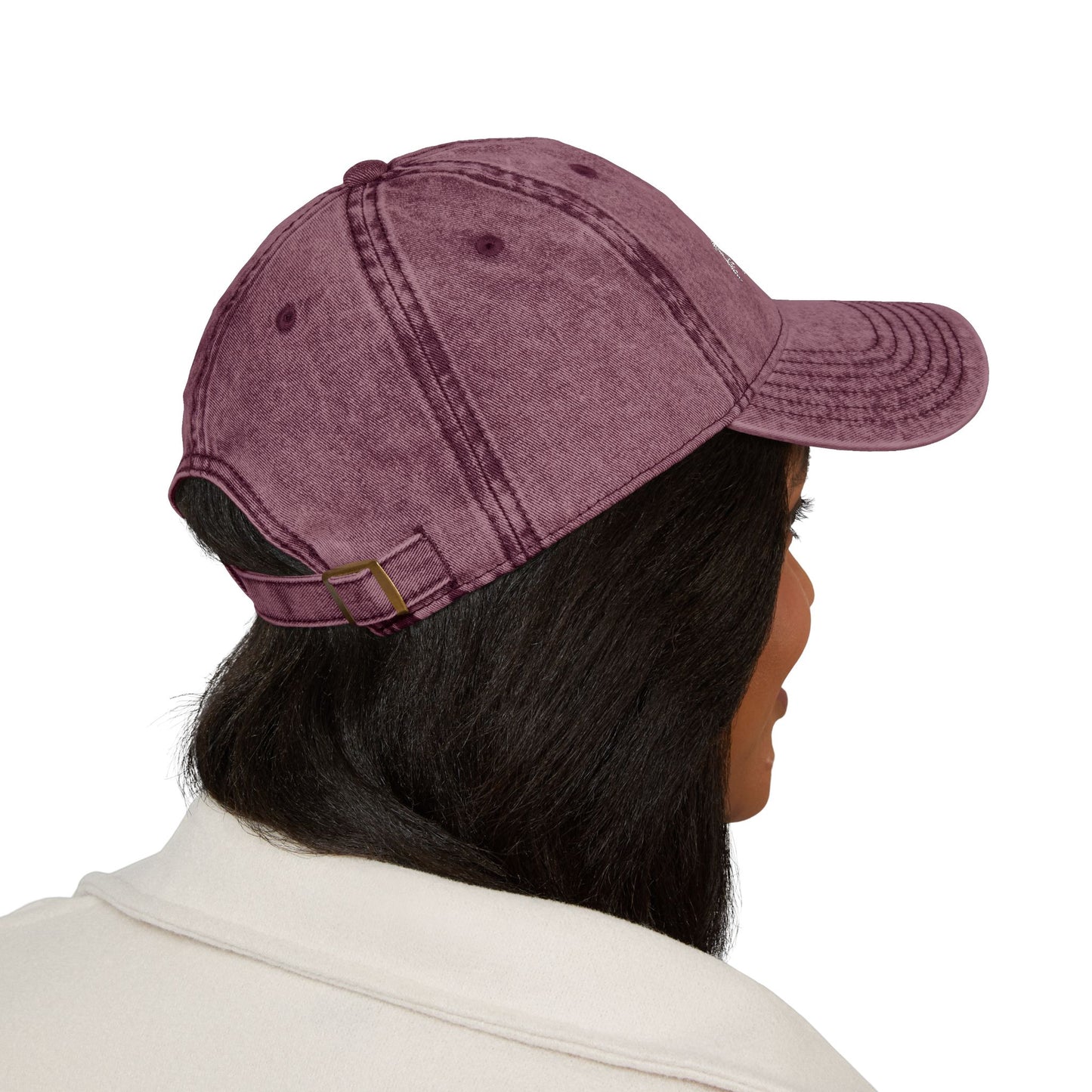 HQO: Vintage Embroidered Dad Hat — Distressed Gray Cap with White Barcode Stitch