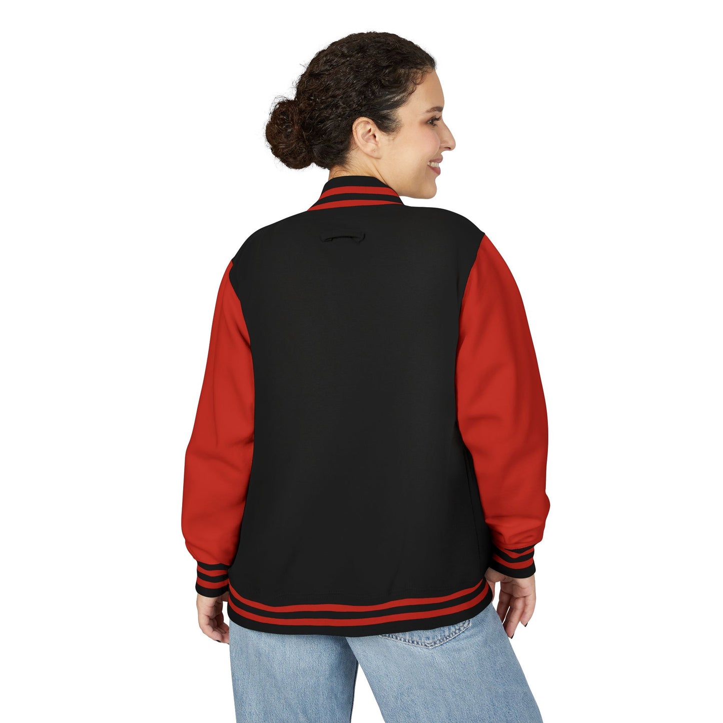 Letterman Jacket - Retro Red & Black Bomber with Minimal Chest Logo