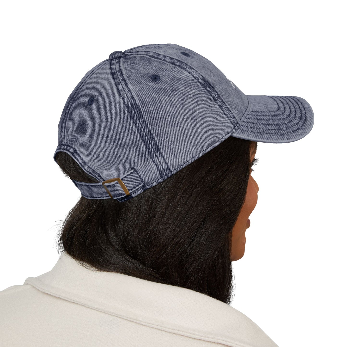 HQO: Vintage Embroidered Dad Hat — Distressed Gray Cap with White Barcode Stitch