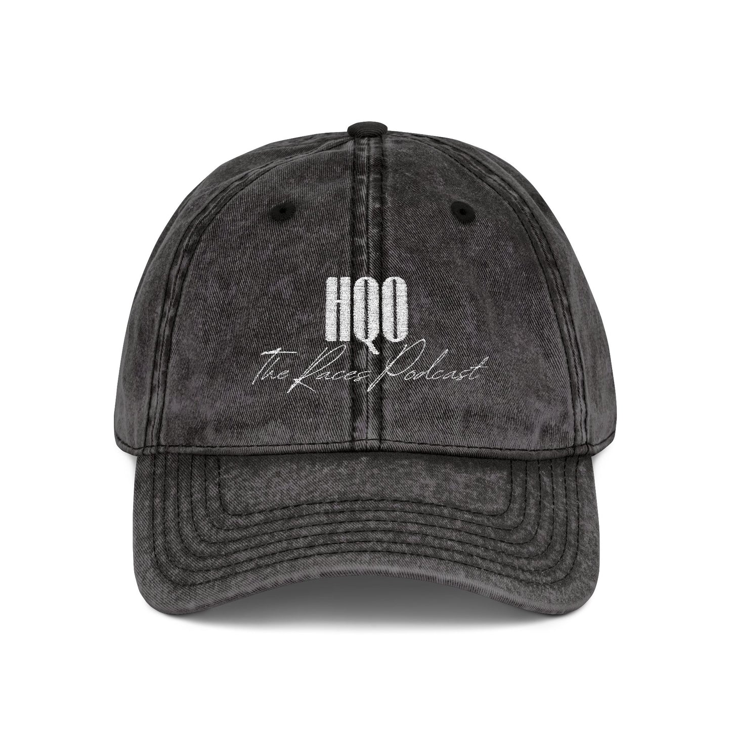 HQO: Vintage Embroidered Dad Hat — Distressed Gray Cap with White Barcode Stitch