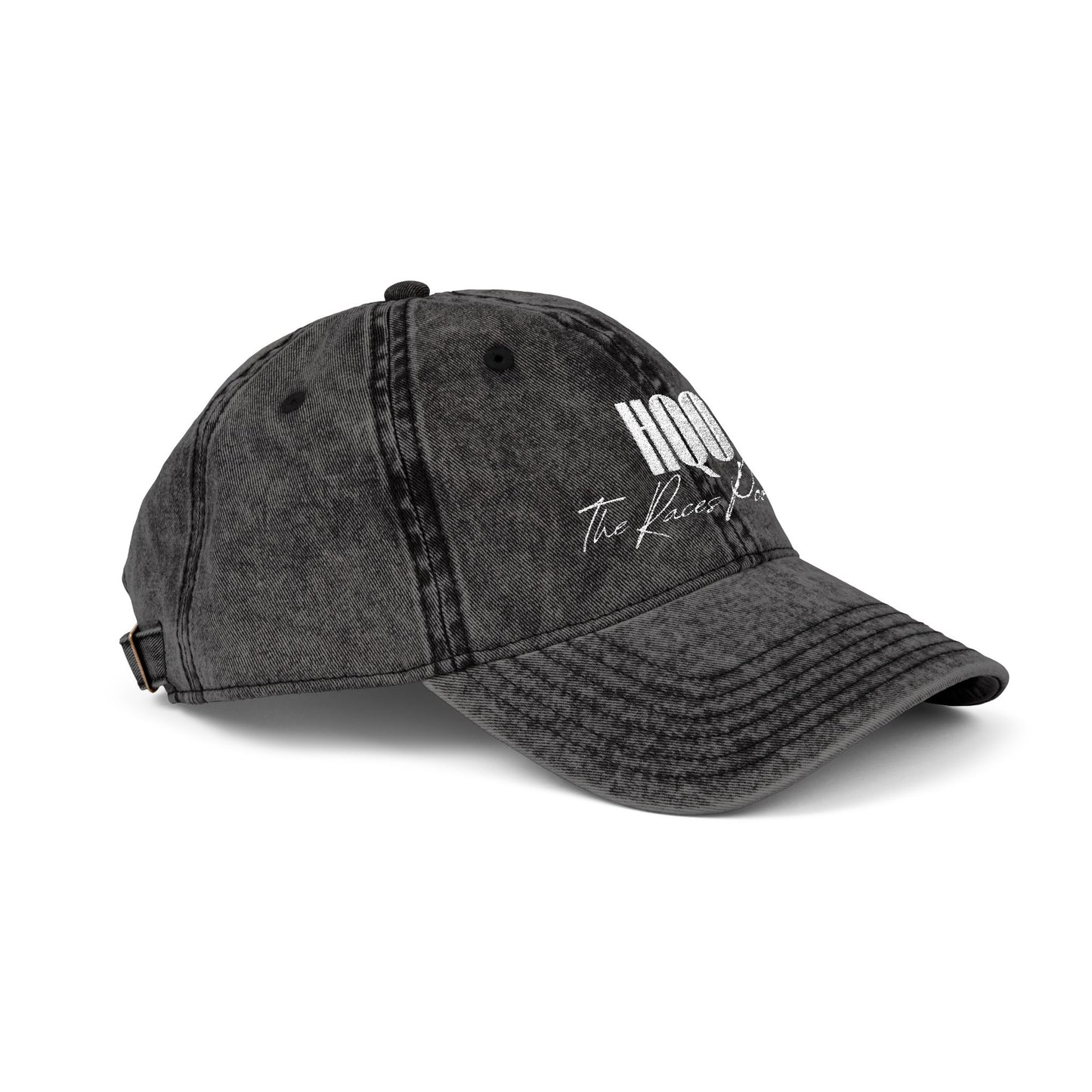 HQO: Vintage Embroidered Dad Hat — Distressed Gray Cap with White Barcode Stitch