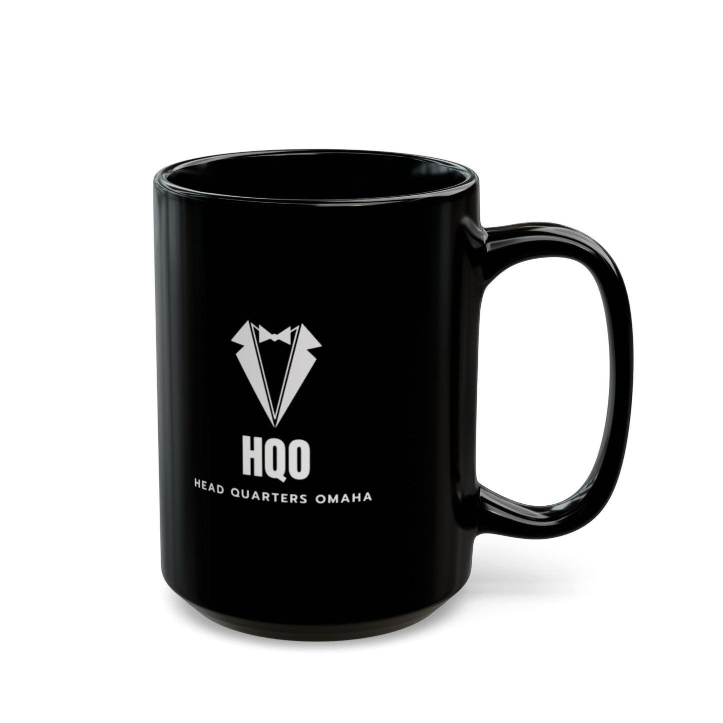 HQO Black Ceramic Mug — Head Quarters Omaha Logo Coffee Cup (11oz & 15oz)