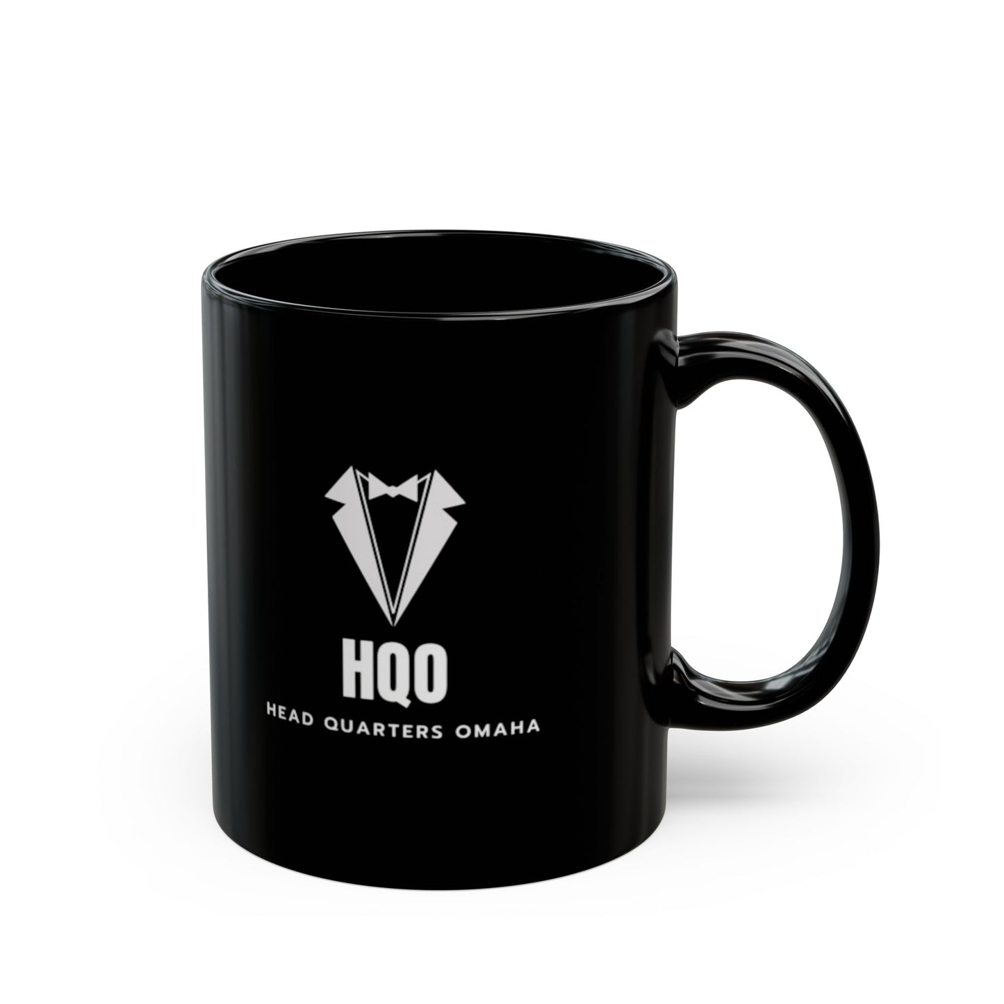 HQO Black Ceramic Mug — Head Quarters Omaha Logo Coffee Cup (11oz & 15oz)