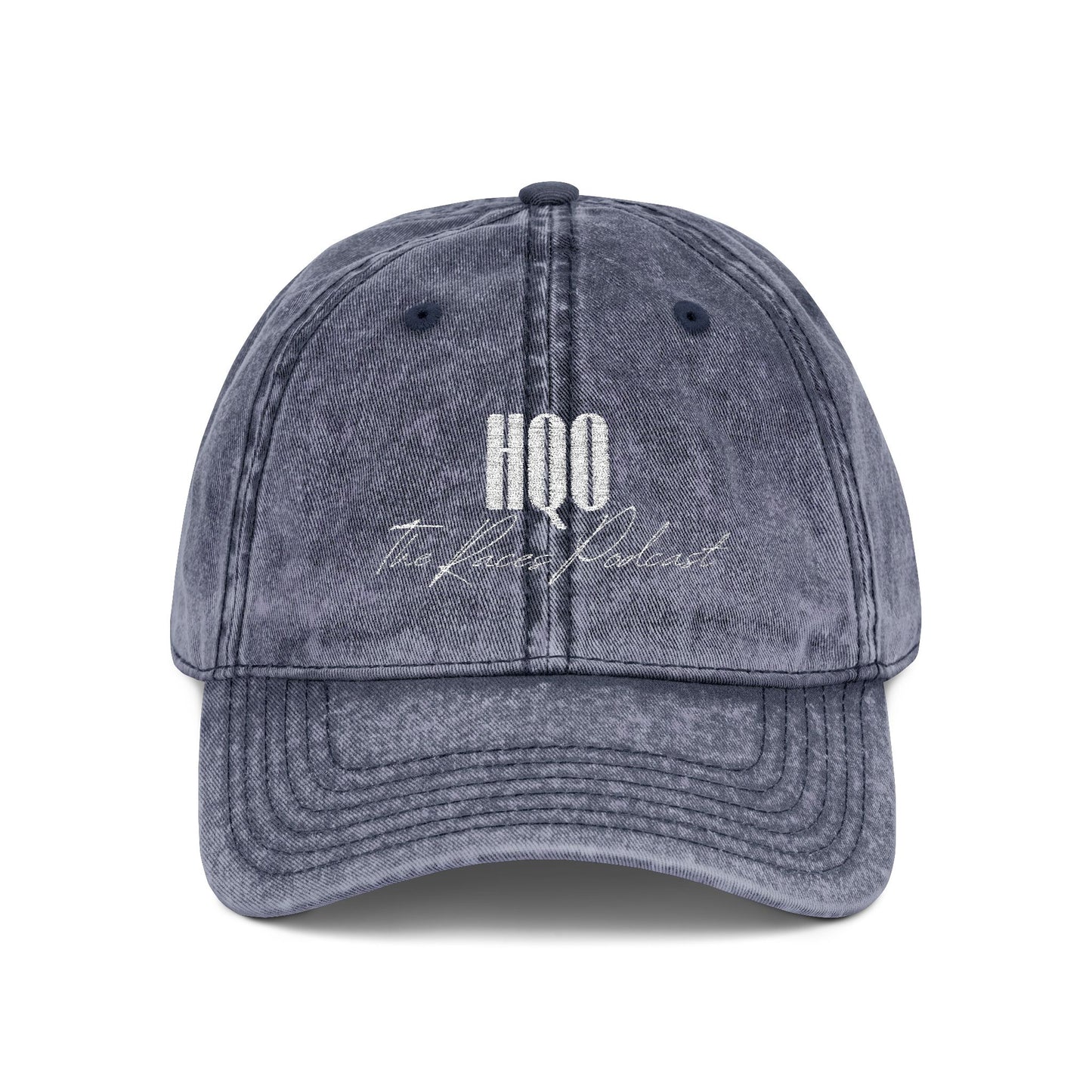 HQO: Vintage Embroidered Dad Hat — Distressed Gray Cap with White Barcode Stitch
