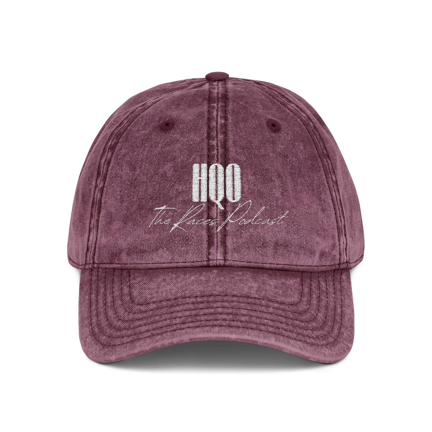 HQO: Vintage Embroidered Dad Hat — Distressed Gray Cap with White Barcode Stitch