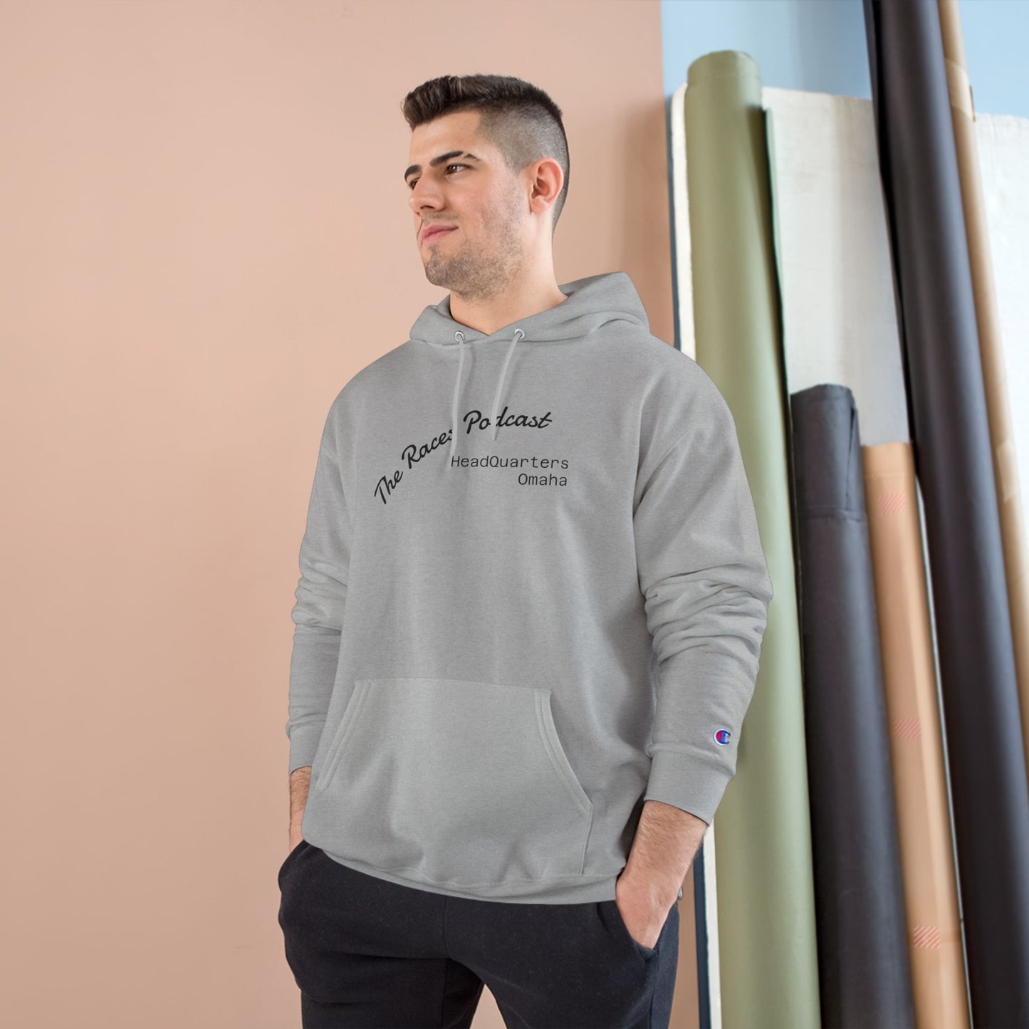 Champion Hoodie — The Races Podcast Headquarters Small Logo Pullover