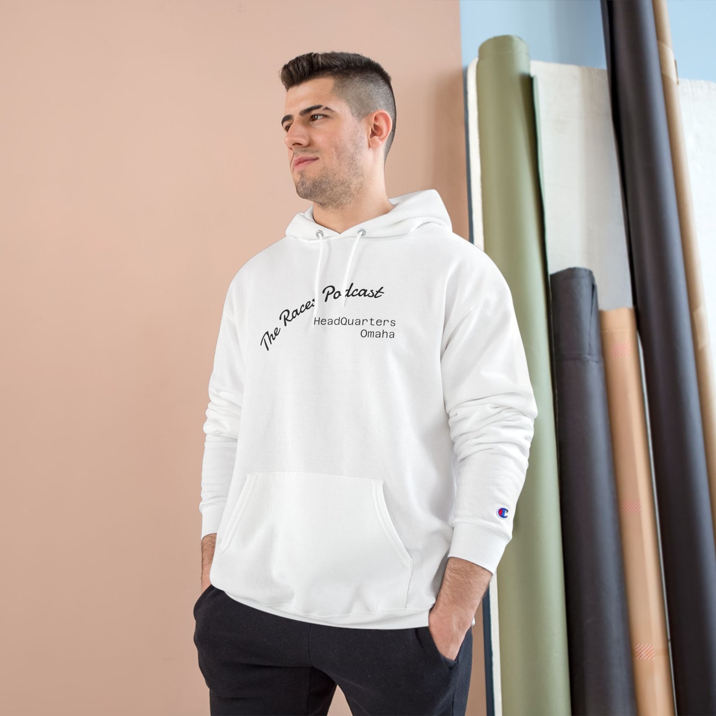 Champion Hoodie — The Races Podcast Headquarters Small Logo Pullover
