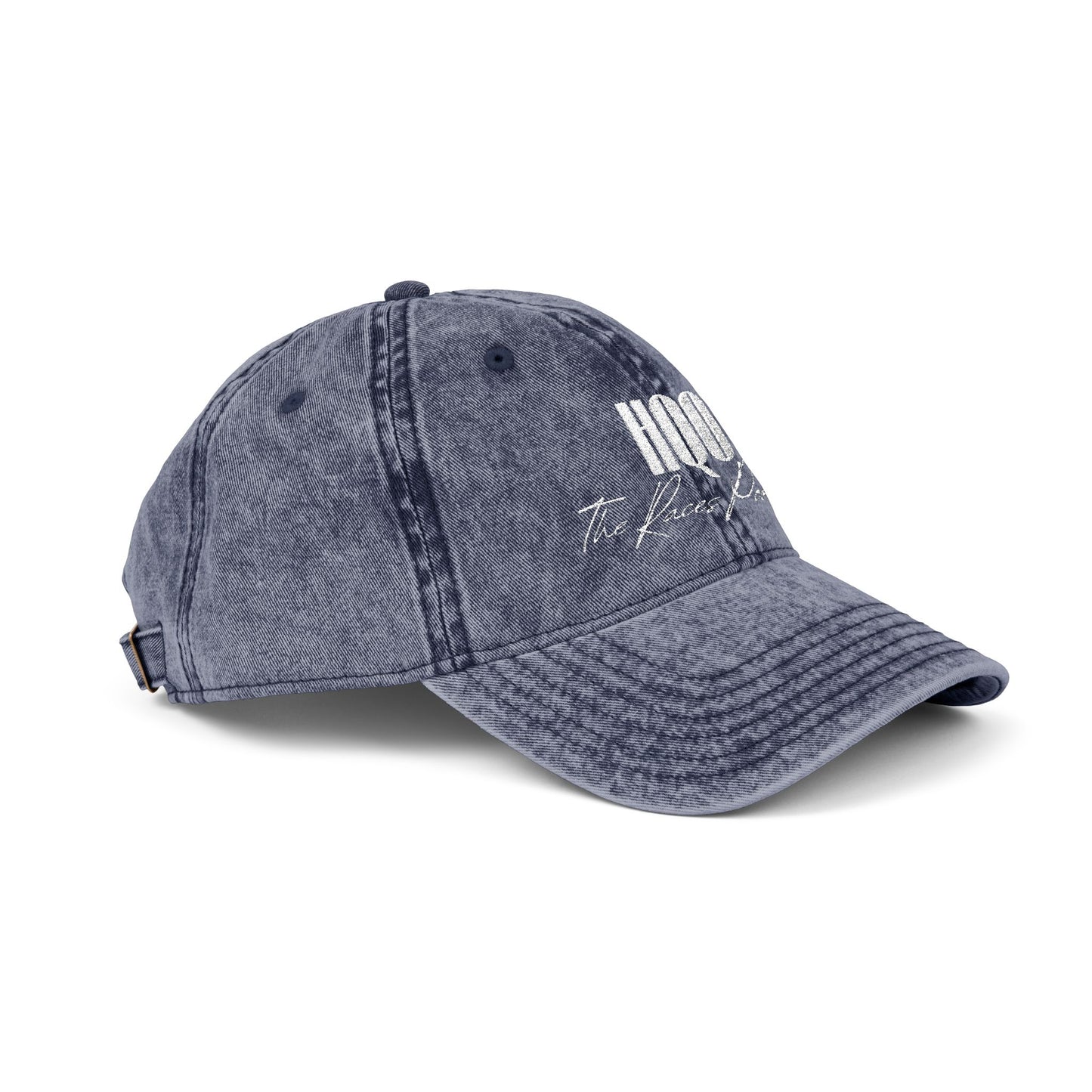 HQO: Vintage Embroidered Dad Hat — Distressed Gray Cap with White Barcode Stitch