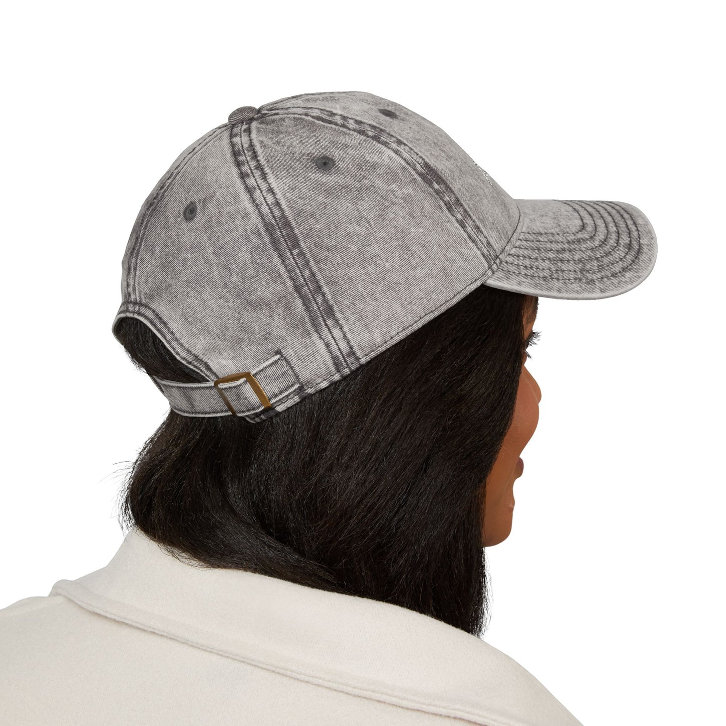 HQO: Vintage Embroidered Dad Hat — Distressed Gray Cap with White Barcode Stitch