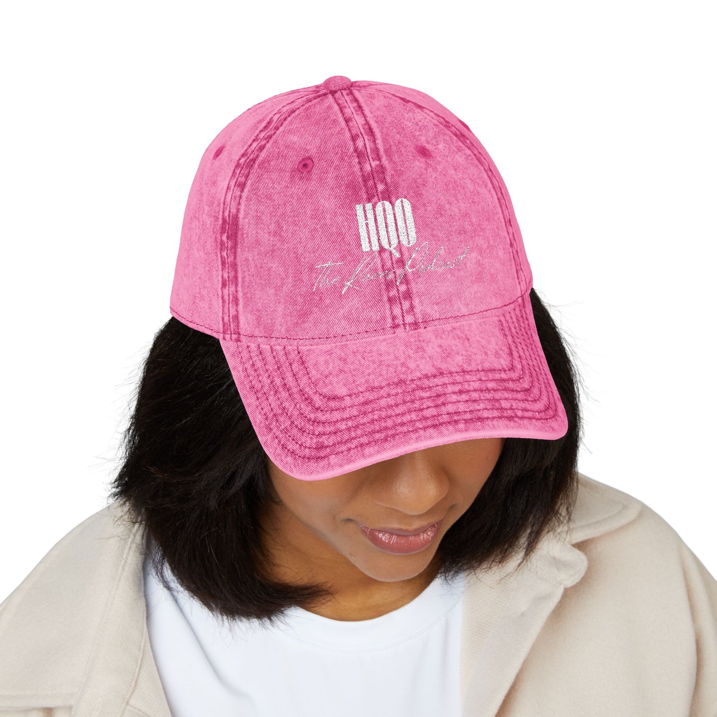 HQO: Vintage Embroidered Dad Hat — Distressed Gray Cap with White Barcode Stitch